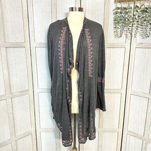 Haute Project Los Angeles Gray Pink Boho Waterfall Cardigan Sweater Tribal Large